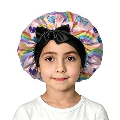 Kids Satin Hair Braid Bonnet for Sleeping Double Layer Elastic Wide Soft Tie Band Hair Silk Lined Sleep Cap Girls Boys
