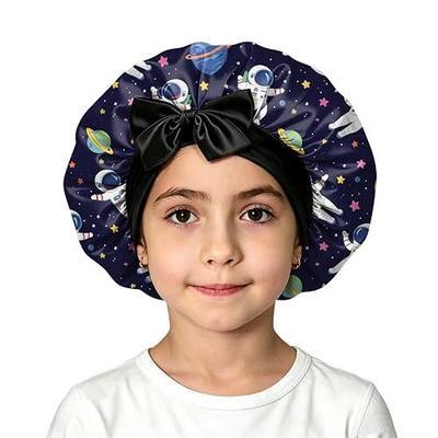 Kids Satin Hair Braid Bonnet for Sleeping Double Layer Elastic Wide Soft Tie Band Hair Silk Lined Sleep Cap Girls Boys