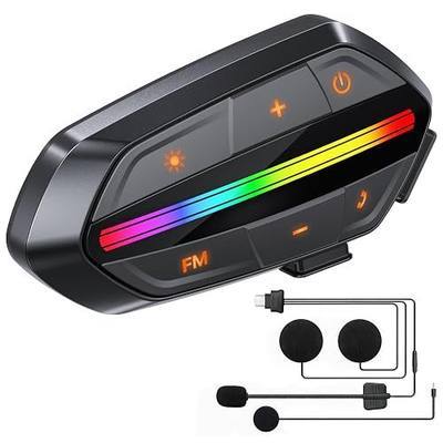 Motorcycle Bluetooth Headset V5.3, Noise Cancelling Helmet Speakers with High Volume, Dual Mic, 1000mAh Battery, IPX6 Waterproof & RGB Lights for Riding