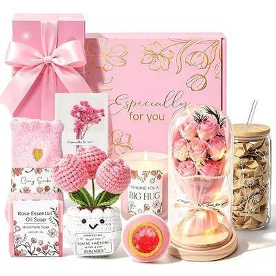Gifts for Women Mom Her Friend Sister Wife, Light Up Eternal Rose & Candle Gift Set, Self Care Relaxing Spa Gift Basket, Get Well Birthday Christmas Presents