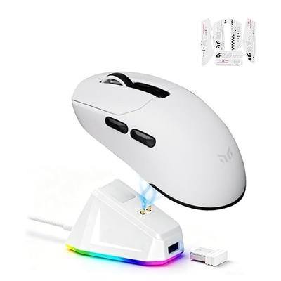 Tyrfing V1 Wireless Gaming Mouse with RGB Charging Dock, 12K DPI, 59g Ultra-Lightweight, Tri-Mode Connectivity, 300mah Battery, Ergonomic, 1K Report Rate, with Magnetic Dock-White
