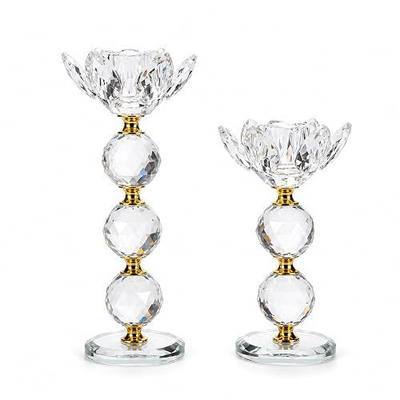 Harukaze K9 Crystal Taper Candle Holders Set of 2, Clear Gold | Two heights, gift-ready box, and 0.8-inch candle fit for dining tables, weddings, mantels, housewarmings, and centerpieces