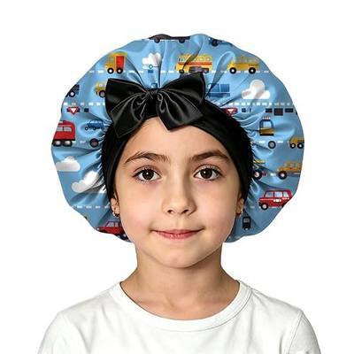 Kids Satin Hair Braid Bonnet for Sleeping Double Layer Elastic Wide Soft Tie Band Hair Silk Lined Sleep Cap Girls Boys