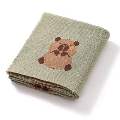100% Cotton Baby Blanket 30x40, Soft Breathable Knit Blanket Thick for Newborn, Machine Washable Crib Stroller, Capybara Green