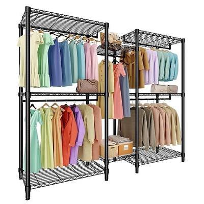 Portable Clothes Rack Heavy Duty Garment Rack, Large Freestanding Closet Wardrobe with Adjustable Shelves & 5 Hanging Rods, Closet Organizer and Storage for Bedroom Cloakroom, 76.5"H x 73.6"L x 17.4"W | five hanging zones, adjustable shelves/rods, 1870lbs capacity, thickened steel poles, rust-resist