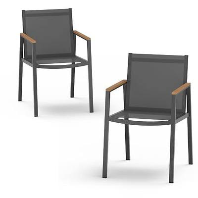 Outdoor Dining Chairs Set of 2, Aluminum Patio Armchairs, All Weather Patio Dining Furniture for Backyard, Deck, Poolside (Gray-Teak)