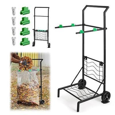 Foldable Leaf Bag Holder, 30-45 Gallon Mobile Trash Bag Stand | Removable Arms and Dual Fixing Design, Adjustable Portable Lawn Bag Cart for Yard Cleanup, Gardening, Leaves, Camping, Party