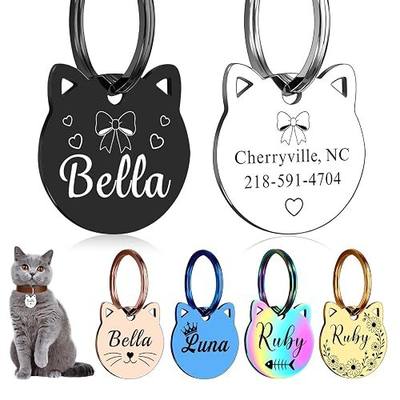 Custom Cat Shape ID Tag - Engraved Personalized Pet ID Tag for Dogs & Cats | Customizable Name, Text, 6 Colors , Durable & Cute Pet Collar Charm for Cat Lovers, Pet Mom Dad