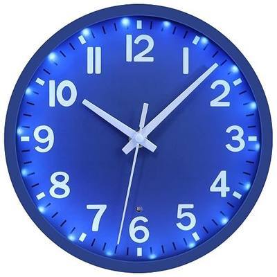 JoFomp LED Wall Clocks Battery Operated, 12 Inch Blue Luminous Wall Clocks for Living Room Decor, Silent Light Up Wall Clock for Bedrooms, Sound Control Glow in The Dark Wall Clock for Kitchen Office