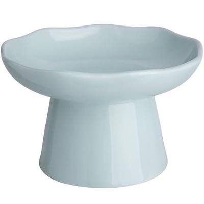 Raised Cat Bowl - Elevated Ceramic Cat Bowls for Indoor Cats, Shallow Cat Food Dish Whisker Friendly, Porcelain Flat Faced Dog Bowl for Small Dogs, Protects Pet Spine, 6", Azure
