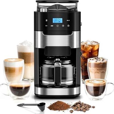Kismile 10 Cup Drip Coffee Maker with Grinder Built In, Adjustable Grind & Brew Strength, 24H Timer, Descaling Alert, 2H Keep Warm, Reusable Filter & Glass Carafe