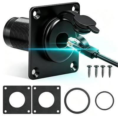 Wall Socket Pass Through Kit for Starlink Gen3/Gen 4 Aluminum IP68 Waterproof RJ45 CAT6 Ethernet Female Premium CNC Aluminum Alloy Heavy-Duty