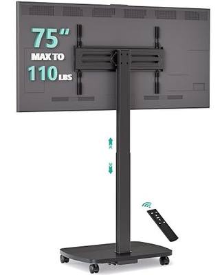 WALI Motorized Rolling TV Stand Lift on Wheels, Electric Height Adjustable Television Stand Mount with Remote for 33-75” TVs up to 110 lbs, Mobile TV Cart with Wood Base for Bedroom(TVDVD-7ER), Black