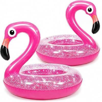 GIFTEXPRESS 2-Pack 48" Inflatable Glitter Pink Flamingo Pool Float, Swim Party Toys, Fun Beach Floaties, Summer Pool Lilo Lounger for Adults & Kids, Pool Party Favor
