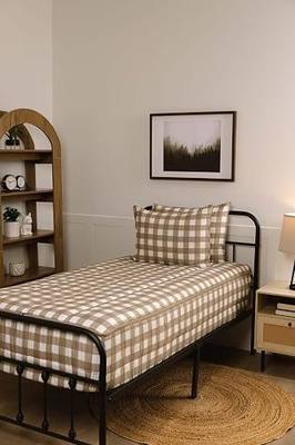 Beddy's Warm Tan Checkered All-in-One Zipper Bedding Set for Kids - Toddler | Smooth-Glide Zippers, Easy To Make & Wash, Soft Durable Fabric, Includes Pillowcase(s) & Sham(s)