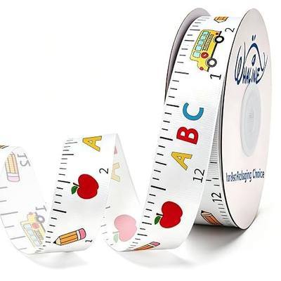 Whaline Back to School Grosgrain Ribbon 0.8 Inch Apples Pencil Bus Decorative Fabric Wrapping Ribbon for First Day of School DIY Crafts Wreath Bow Making, 10 Yard