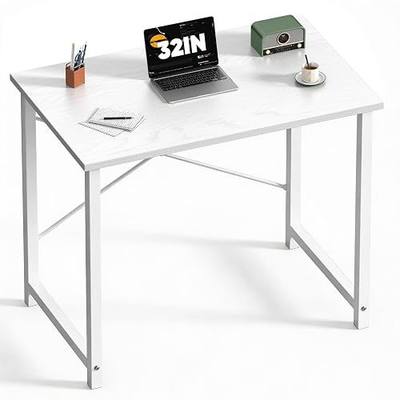 DUMOS 32 Inch Small Computer Desk, Gaming Desks for Home Office Bedroom | Modern Study Writing Work Table, Craft PC Desk Simple Workstation with Reinforcement Structure, White