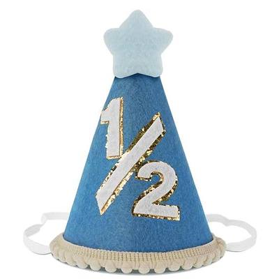 1/2 Birthday Hat for Baby, Half Birthday Hat with Fuzzy Star Six Months Headwear for Half Way to One Baby Boy or Baby Girl