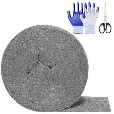 Steel Wool Mice Control, #0000 Fine Steel Wool 65Ft(1.1lb), Mouse Hole Filler DIY Kit Includes Gloves & Scissors for Home & Garage, Wall, Garden, Super Fine Grade