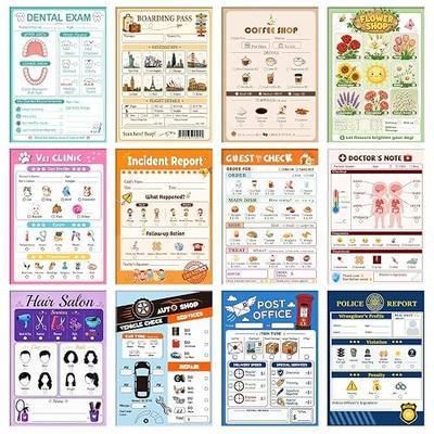 12-Theme Pretend Play Notepads for Kids 3-8, 4 x 6 Inch Playtime Notepads | 120 Pages Total - Includes Restaurant, Doctor, Dentist, Police, Vet, Coffee Shop, Salon & More for Imaginative Role Play