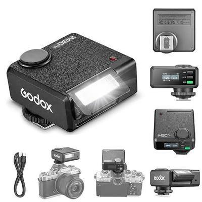 Godox iM30Pro iM30 Pro Mini Camera Flash, GN15 AUTO/Manual Mode Mini Flash | Tiltable Head, 550 Full-Power Flashes, 1.5s Recycle Time, HD Color Screen, Built in Lithium Battery, Single-Contact Hotshoe