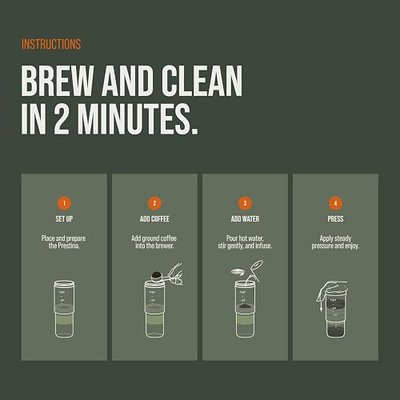 WACACO Prestina French Press Coffee Maker, All-in-one, Sage Green | Permanent Stainless Steel Filter, Patented Cup-press Mechanism, Duck Valve Flow System, Cafetiere for Outdoor, 8 oz