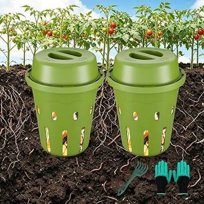 2-Pack Mini Inground Worm Composter, 3L Underground Worm Farm with Aeration & Animal-Proof Lid, Organic Vermicomposting Container for Garden, Raised Beds & Yard, Easy for Beginners, Green