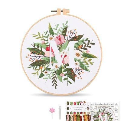 Harimau Letter M Pattern Embroidery Kit for Adult Beginners, Complete Starter Pack with 1 Hoop, Needles, Instruction Guide & Embroidery Stitch Video Tutorials