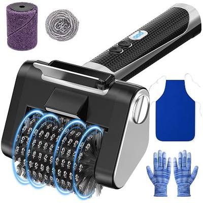 Electric Grill Brush, 4000mAh Rechargeable, 3 Speed Settings, LED Light, Detachable Stainless Steel Head, Support Rollers, Rotating Cleaning Brush – Suitable for Outdoor BBQ Grills, Black