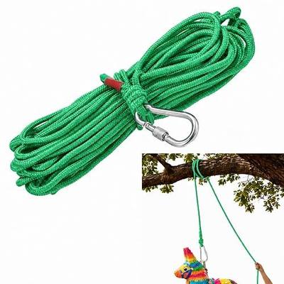 65.6 ft Heavy Duty Nylon Piñata Hanging Rope with D-Ring 3/16" (6mm) Adjustable Rope for Las Posadas Party Indoor Outdoor Events Pinata Hanging Decorations Supplies (Green)