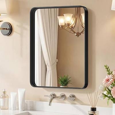 30x22 Inch Bathroom Mirror, Metal Framed Rounded Rectangle Vanity Mirror for Wall, Over Sink, Farmhouse, Restroom, Anti-Rust, Modern Decorative, Horizontal or Vertical Hanging, Black