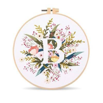 Harimau Letter B Pattern Embroidery Kit for Adult Beginners, Complete Starter Pack with 1 Hoop, Needles, Instruction Guide & Embroidery Stitch Video Tutorials