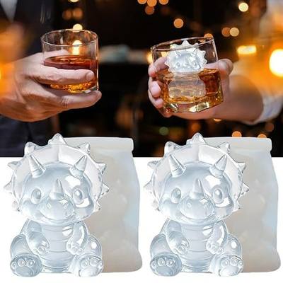 3D Three-horned Dinosaur Ice Molds for Whiskey, Cocktail, Drink, Bar; Fun Triceratops Animal Mold for DIY Resin Taba Squishy Chocolate Soap Candle; Gift for Men Boys Hand Craft Lovers; 2 Pack