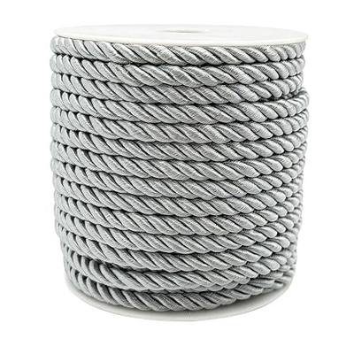 FQTANJU Silver Twisted Cord 5mm 22 Yards – 3-Ply Polyester Silk Trim for Sewing, Wrap, Curtain Tiebacks, Drawstring Bags, Upholstery & DIY Crafts