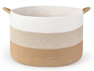 Mkono 47L Cotton Rope Basket, Boho Woven Storage, Blanket Toys Organizer | 17.7”W x 11.8”H, Decorative Bin with Handles, Home Decor, Versatile Storage Basket, Nursery Bedroom Living Room Laundry
