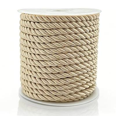 FQTANJU Champagne Twisted Cord 5mm 22 Yards – 3-Ply Polyester Silk Trim for Sewing, Wrap, Curtain Tiebacks, Drawstring Bags, Upholstery & DIY Crafts