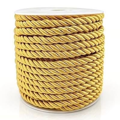 FQTANJU Gold Twisted Cord 5mm 22 Yards – 3-Ply Polyester Silk Trim for Sewing, Wrap, Curtain Tiebacks, Drawstring Bags, Upholstery & DIY Crafts (Gold)