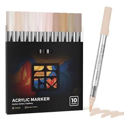 ZSCM Skin Tone Acrylic Paint Markers, 10 Pack Direct Liquid Automatic Ink Control Acrylic Paint Pens, Water Based Brush Tip, No Bleed for Rock, Wood, Canvas, Glass, Pumpkin, Christmas Art, DIY