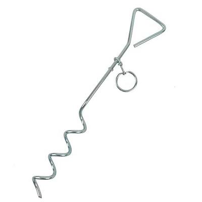 Dog Tie Out Stake, 16.9 Inch Spiral Ground Anchor with 360° Swivel Ring | Zinc-plated iron, tool-free hand twist and deep spiral grip for yards, lawns and camping. Cable and leash not included.