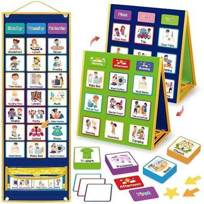 Visual Schedule for Kids with Autism Chore Reward Chart, Bedtime Routine Chart for Toddlers, Double Side Weekly Planner Board with 135 Cards for Home School Planner, Autism Learning Materials