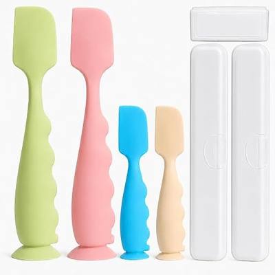 4 Pack Diaper Cream Spatula with 3 Case,Baby Butt Spatula Cream Applicator | with 3 Travel Case,2 Full+2 Mini,Ergonomic Handle,Soft Silicone,Suction Base,Wipe Clean,Diaper Bag Essential,Baby Shower Gift