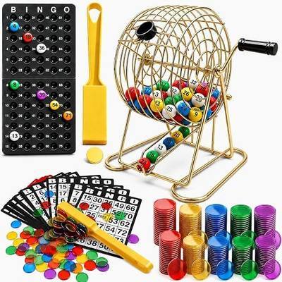 Deluxe Bingo Set with 6-Inch Durable Gold Steel Cage, Magnetic Bingo Wand, 80 Metal-Rimmed Bingo Chips, 75 Calling Balls, 18 Large Cards & Master Board – Premium Bingo Set for Family Nights, Parties