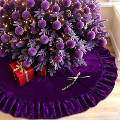 48 Inches Velvet Halloween Tree Skirt Decorations Purple Luxury Xmas Fur Plush Skirts for Halloween Merry Christmas Party Rustic Vintage Holiday Home Winter