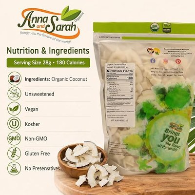 Anna and Sarah Organic Toasted Coconut Chips Strips, 2.5 lb Resealable Bag | Unsweetened, Gluten Free, Vegan, Kosher, Non GMO, Healthy Snack Choice