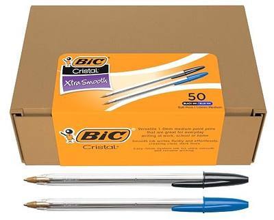 BIC Cristal Xtra Smooth Ballpoint Pen, Medium Point 1.0 mm, Easy-Glide Ink, 50-Count Pack in Black and Blue Ink
