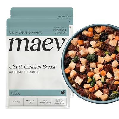 Maev Human-Grade Frozen Fresh Chicken Puppy Food, 10 lb | High-Protein, Grain-Free Raw | Complete & Balanced Meal or Topper with Colostrum & Probiotics for Growing Dogs | Made in USA
