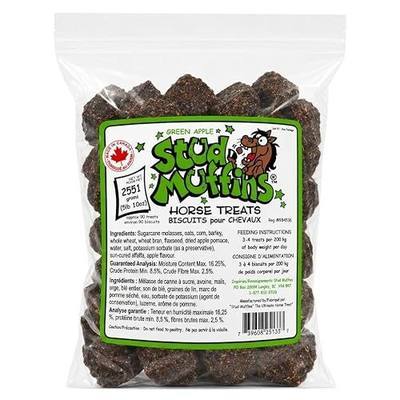 Stud Muffins Horse Treats, Green Apple Flavor - 5 lb 10 oz Resealable Bulk Bag (Approx. 90 Treats), 100% Handmade Horse Cookies Fortified with Flax Seed, Perfect for Training & Rewarding