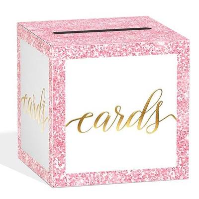 Card Box with Slot, Modern White and Pink Gold Foil Gift Card Box, 8.7 Inch Greeting Card Holder for Wedding, Baby Shower, Birthday, Bridal Shower and Party Decor