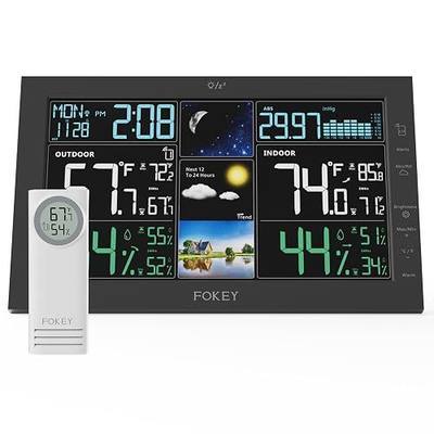 Weather Station Wireless Indoor Outdoor, Indoor Outdoor Thermometer Wireless, Home Atomic Clock Weather Stations, Temperature Humidity Barometer Inside Outside Thermometers, Noir with 1 Sensor