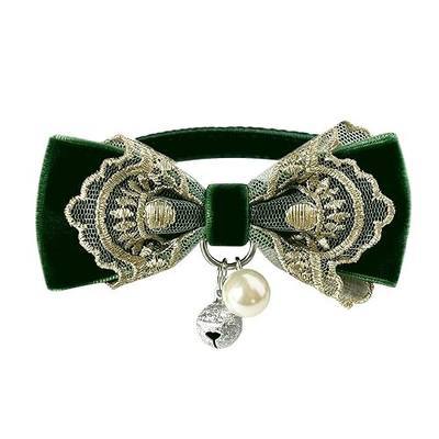 Fupo Christmas Cat Collar Gift Breakaway with Detachable Velvet Bow Pearl and Bell for Medium Large Cats